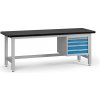 Pracovný stôl do dielne G4 so závesným boxom na náradie, MDF + PVC doska, 4 zásuvky, 2100 x 750 x 800 mm, modrá