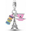 Strieborný prívesok S925 Paríž, Eiffelova Veža, Espresso, Makrónky