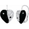 Stříbrné náušnice srdce Jin Jang se Swarovski® Crystals