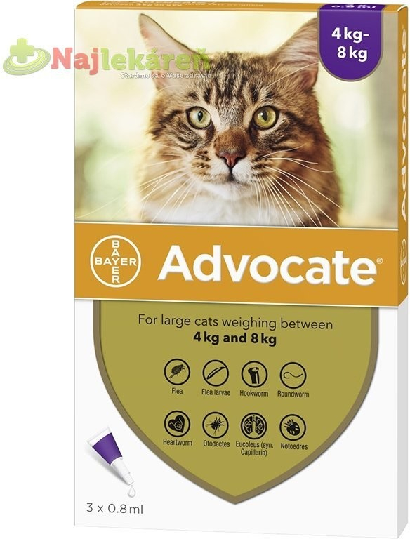 Advocate spot-on pipeta pre veľké mačky proti parazitom 3 x 0,8 ml