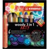 Pastelky STABILO woody 3in1, sada 6 ks v puzdre s strúhadlom 