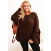 Kesi Dámsky sveter Plus Size IT86 s voľným strihom a 3 4 rukávom Hnedá