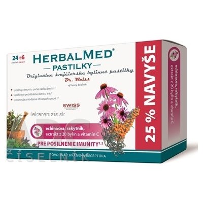 Dr.Weiss Herbalmed pastilky pre posilnenie imunity Echinacea Rakytník 20 bylín Vitamín C pastilky 30 ks