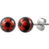 Šperky eshop - Oceľové náušnice čierne guličky - znak červený kvet M18.19