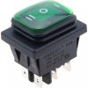 Kolískový vypínač obdĺžnikový s podsvietením KCD4, ON-OFF-ON, IP65, 250V/16A Zelená