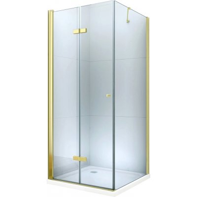 MEXEN/S - Sprchovací kút zalamovací Lima 70x70, číre sklo, zlatý + vanička 856-070-070-50-00-4010