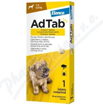 AdTab 56 mg žuvacie tablety pre psov 1,3-2,5 kg 1 tbl