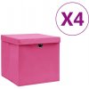 Úložné boxy s vekom 4 ks, 28x28x28 cm, ružové-ForU-325204