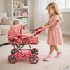 Detský kočiar pre bábiky 3v1 ružový (Multifunkčný kočík pre bábiky v tradičnom štýle na hranie doma aj vonku)
