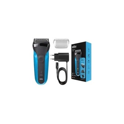 Braun Series 3 310BT holící strojek a zastřihovač vousů, mokré a suché holení, omyvatelný, černá / modrá, Modrá