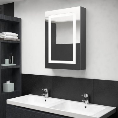 Petromila vidaXL Kúpeľňová skrinka s LED a zrkadlom, lesklá sivá 50x13x70 cm