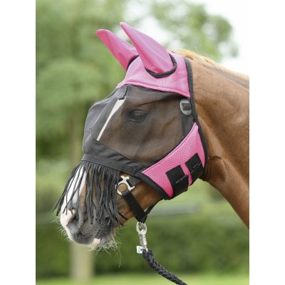 BUSSE Maska proti hmyzu Fly Cover Fransen s ochranou uší a třásněmi pink black