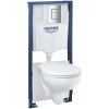 GROHE Solido 6v1 - prvok pre závesné WC, stavebná výška 113 cm + nástenná prípojka + závesné WC Rimless a Softclose WC sedadlo Bau Ceramic + ovládacie tlačidlo Skate Cosmopolitan (chróm) + súprava na