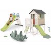 Set šmykľavka s dvojitou vlnou a domček na pilieroch Toboggan Life Smoby dĺžka šmyku 200 cm s vodotryskom a obojstranná hojdačka Pes
