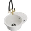 Mexen Kevin, granitový drez 586x458x190 mm, 1-komorový a biela batéria Duo, biela, 6517-20-671701-57-B