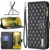 Peňaženkové kožené puzdro Diamond Zipper na Xiaomi Redmi Note 10/10S - Čierna