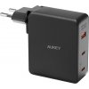 Sieťová nabíjačka Aukey PA-B7O, 1xUSB-A, 2xUSB-C, 140W GaN pre MacBook, iPhone, Samsung a ďalšie (čierna)