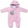 Baby Nellys Chlpáčkový overálek s kapucňou Cute Bunny svetlo ružový