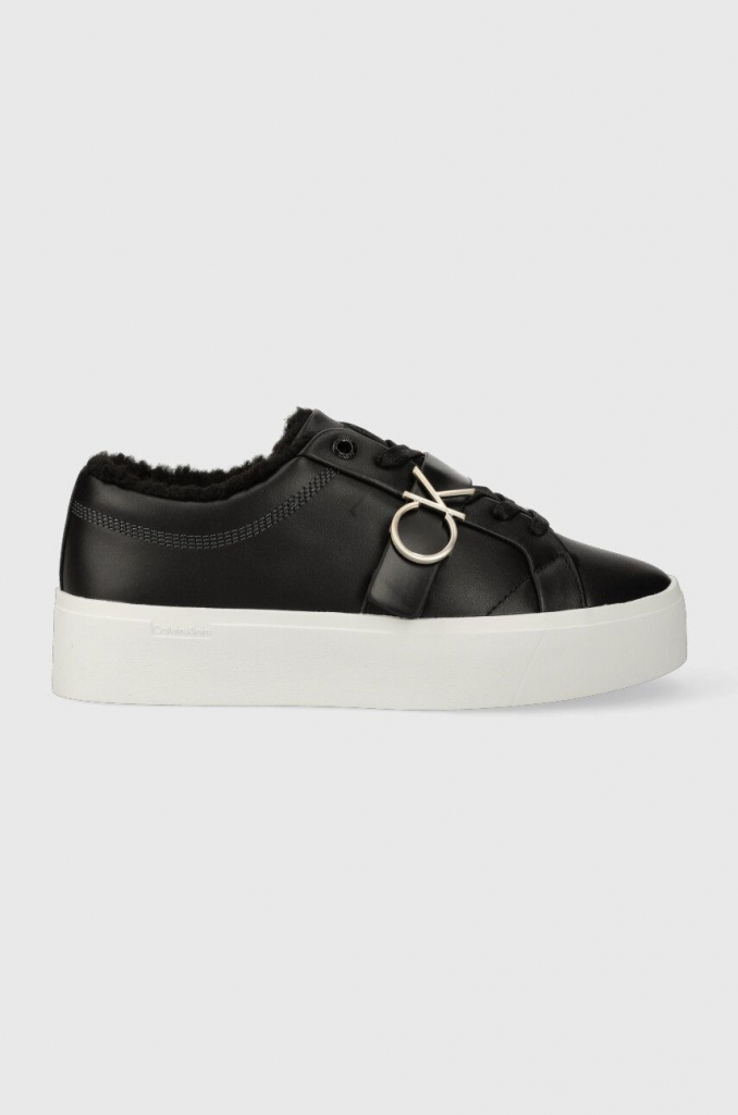 Calvin Klein kožené tenisky Flatform Cupsole Lace Up W/Hw Wl čierna