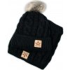 BABY NELLYS Zimná pletená čiapka s brmbolcom + komín, čierna 92/98 (18-36m)