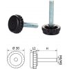 ø-30mm, M6x08mm, H-08mm, čierna,Bezkĺbová plastová nivelačná nožička, závitovo-nastavitelná