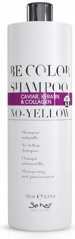 Be Hair Be Color NO YELLOW Shampoo šampón proti žltému nádychu s kaviárom kolagénom a keratínom 500 ml