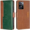 Peňaženkové kožené puzdro Contrast Color na Oppo A57 / A57s - Bledo hnedá a Zelená