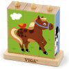 Drevené puzzle kocky na stojane Viga Farma