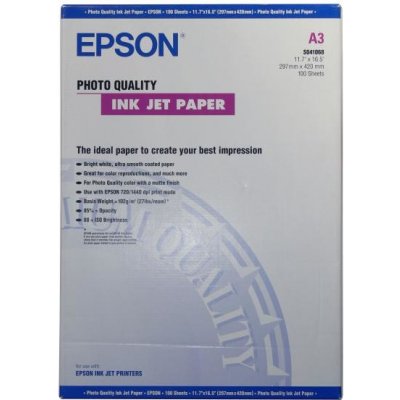 Epson Photo Quality InkJet Paper, C13S041068, foto papier, matný, biely, A3, 105 g/m2, 720dpi, 100 ks, atramentový