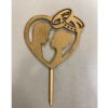 Drevený svadobný zápich Srdce a prstene Zlatý (1ks)