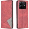 Peňaženkové kožené puzdro Rhombus Texture na Xiaomi Redmi Note 14 - Červená