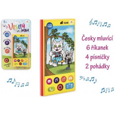 Teddies Veselý Mobil Telefon plast česky mluvící 7,5x15cm na baterie se zvukem na kartě