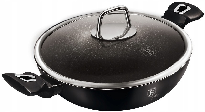 BerlingerHaus Pánev WOK s mramorovým povrchem a poklicí Black Silver Collection 30 cm