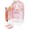 Kúpeľňa s funkčnou sprchou pre bábiky Shower Soft Baby Nurse Smoby s osuškou odnímateľnou sprchovou hlavicou a náučna brožúrka