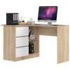 Rohový kancelársky stôl B16 124 cm ľavý, dub sonoma / biely