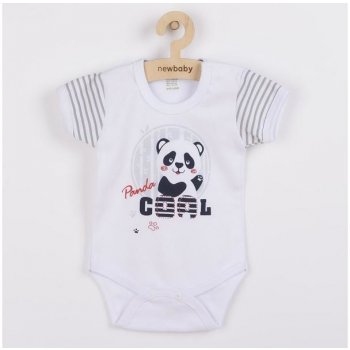 NEW BABY Dojčenské body s krátkym rukávom Panda Sivá
