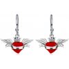 Šperky eshop - Strieborné náušnice 925, červené okrídlené srdce, šerpa, korunka AC17.15