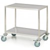 Nerezový policový vozík bez rukoväte, 2 police, 675 x 375 mm