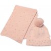 Zimná čiapka s brmbolcom + šál, Pearls, Baby Nellys - púdrovo ružová, veľ. 54/58