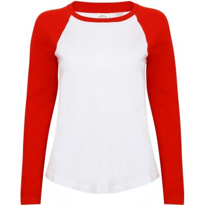 SF Skinnifit Dámske dvojfarebné tričko s dlhým rukávom Biela červená
