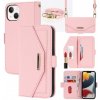 AppleKing flipové puzdro s popruhom v štýle listovej kabelky pre iPhone 14 - ružové - možnosť vrátiť tovar ZADARMO do 30tich dní