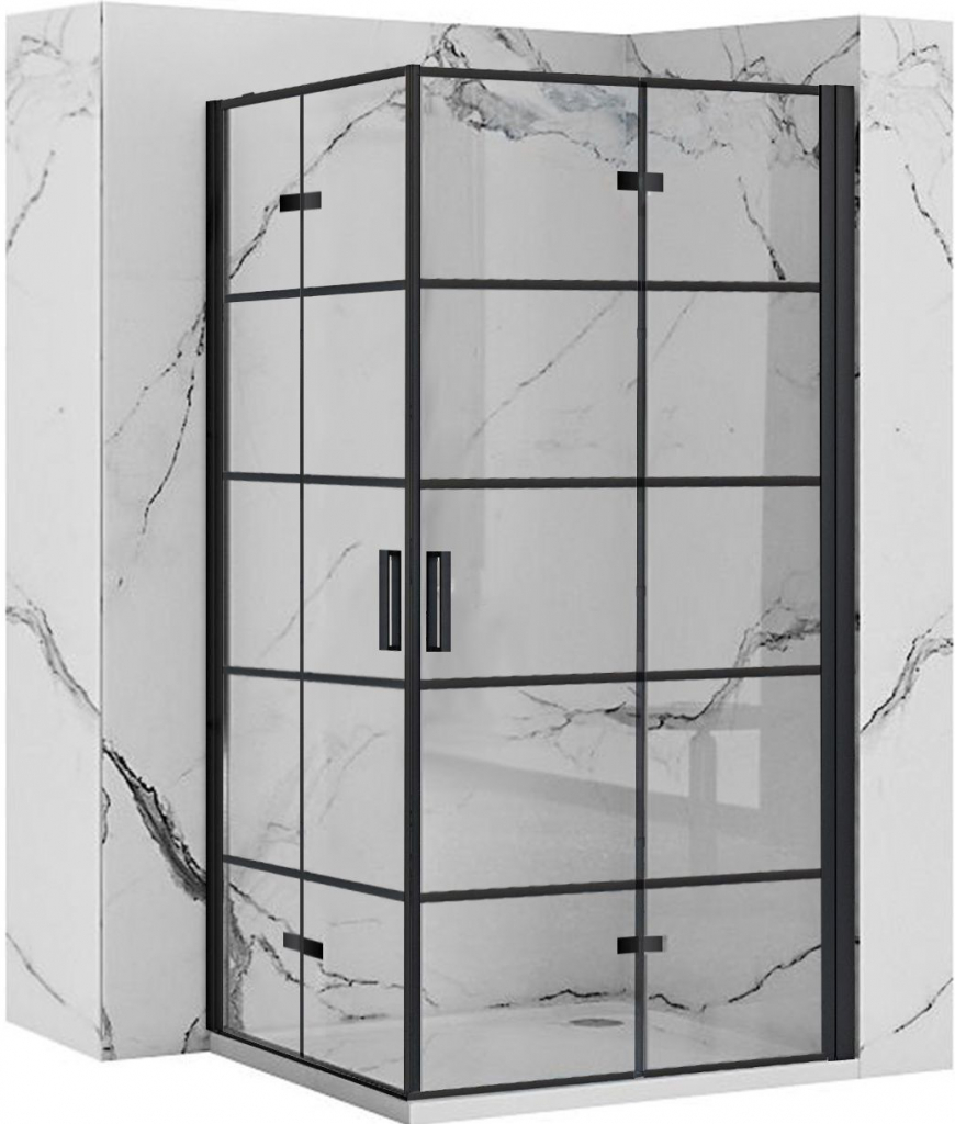 Rea Molier Black Double, sprchový kút so skladacími dverami 100(dvere) x 90(dvere), 6mm číre sklo, čierny profil, KPL-12012