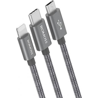 Romoss CB25N 3v1 USB-C / Lightning / Micro 3A USB, 1m, sivý