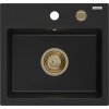 Mexen Milo, granitový drez 435x410x171 mm, 1-komorový, čierna so zlatým sifónom, 6505441000-77-G