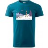 Panoráma lyžovania - Klasické pánske tričko vyššej gramáže - XL ( Petrolejová )