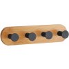 MSV samolepiaci vešiak so 4 háčikmi YONO, čierny, bambus, oceľ, 18 × 4,5 × 3,6 cm