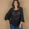 Blúzka z macramé so 7/8 rukávmi čierna