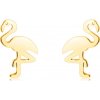 Šperky eshop - Zlaté 14K náušnice - plameniak stojaci na jednej nohe, hladký povrch, puzetky S1GG45.35