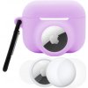 AppleKing 3v1 sada silikónového obalu a ochrannej fólie na prednú a zadnú stranu pre AirPods Pro 3 / AirTag 1 / 2 - fialová - možnosť vrátiť tovar ZADARMO do 30tich dní