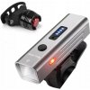 LED lampa na bicykel predná zadná LED svetlo na bicykel USB C sada Silver